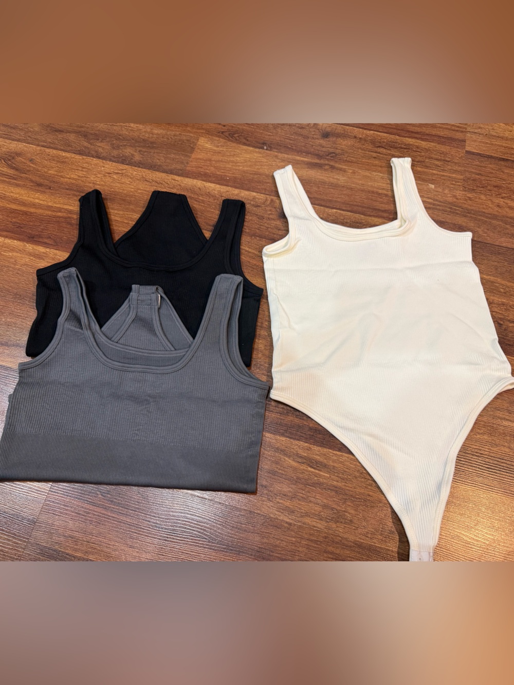 Women's 3 Pack Ribbed Tank Bodysuit - Black, Gray, Cream